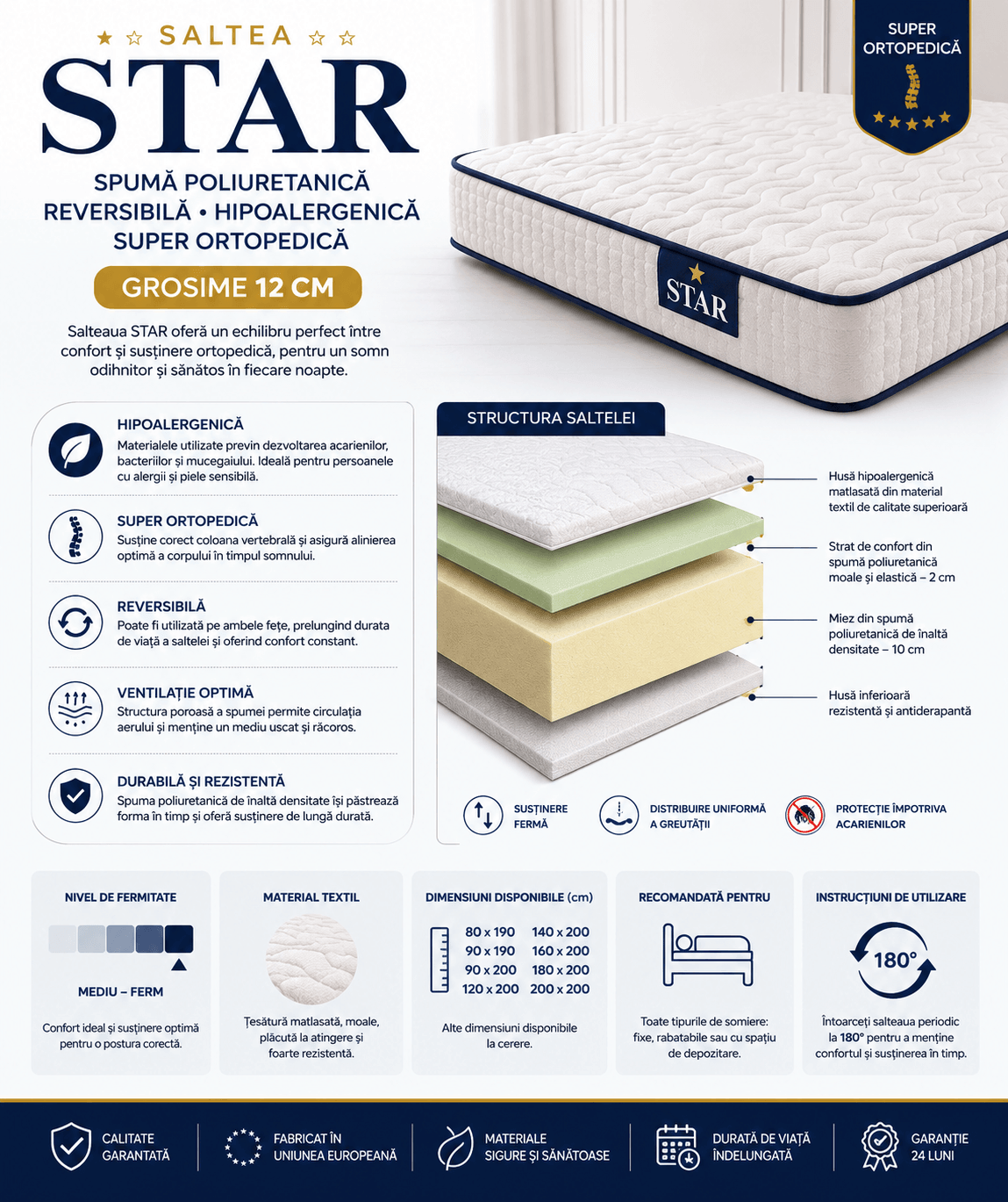 Star Saltele din spumă 140x190xh.12cm